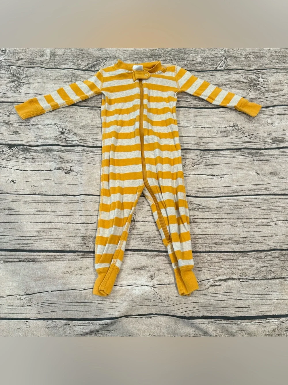 Hanna Andersson Organic Mustard and Oatmeal Striped One-Piece Unisex Size 18-24